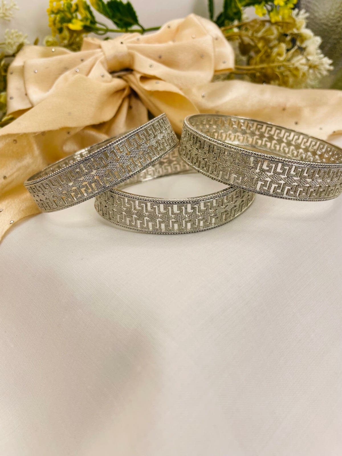 Classic Silver Greek Pattern Bangle Set