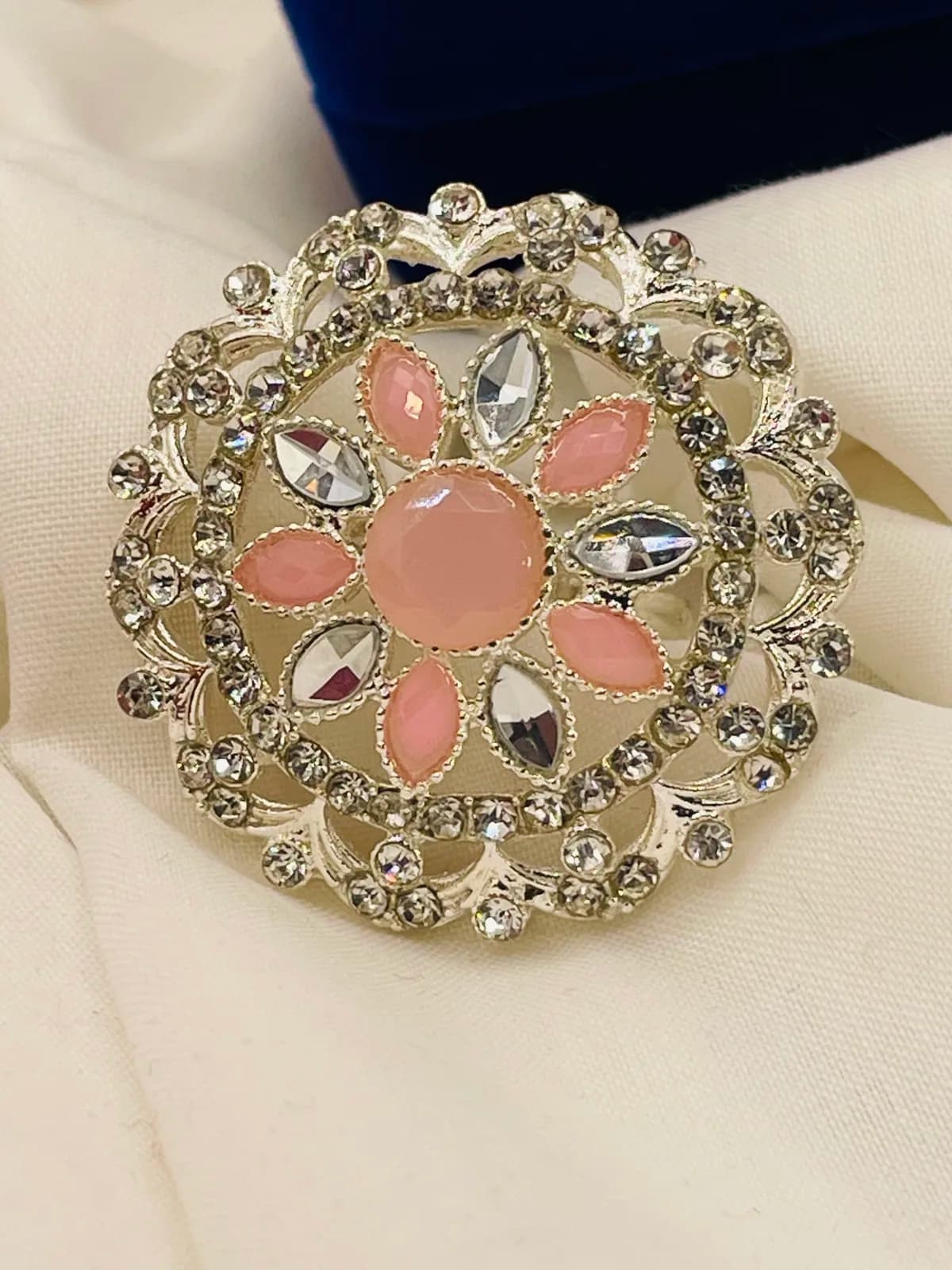 Elegant Floral Crystal Statement Ring