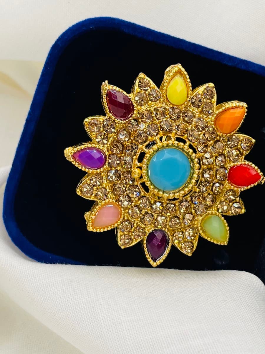 Colorful Crystal Floral Statement Ring