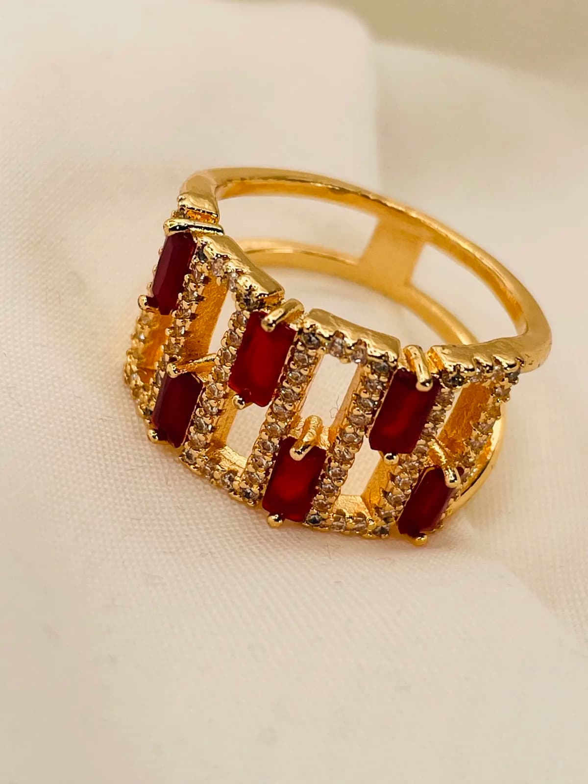 Maroon Luxe Crystal Bar Ring