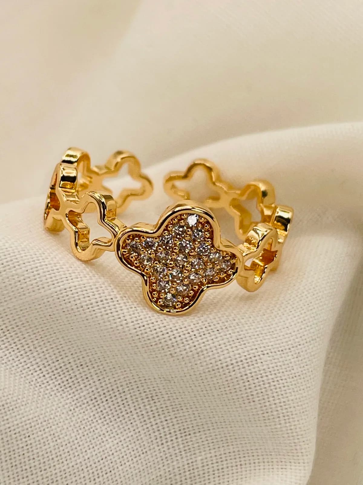 Golden Clover Pavé Open Ring