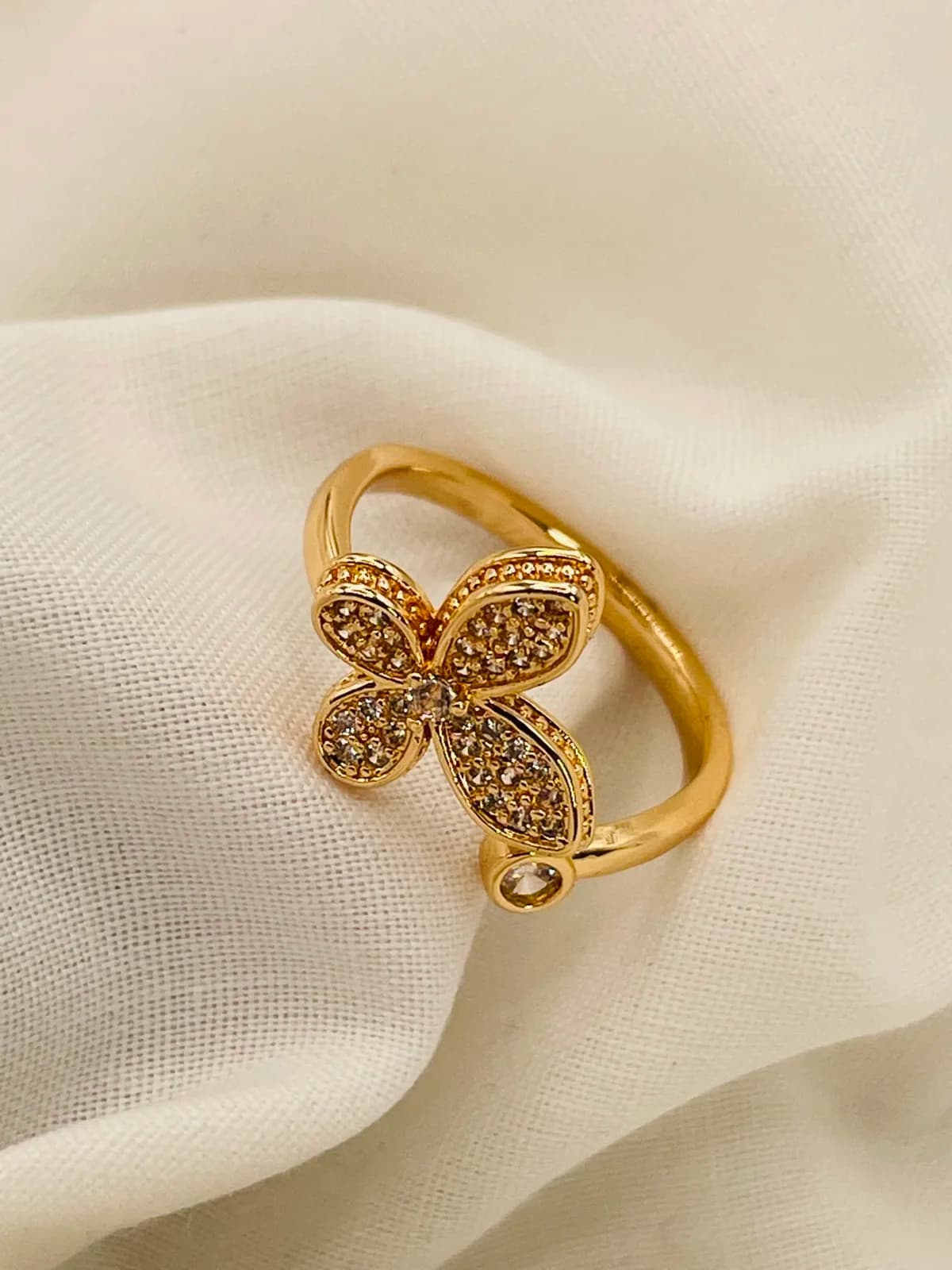 Golden Pavé Butterfly Ring