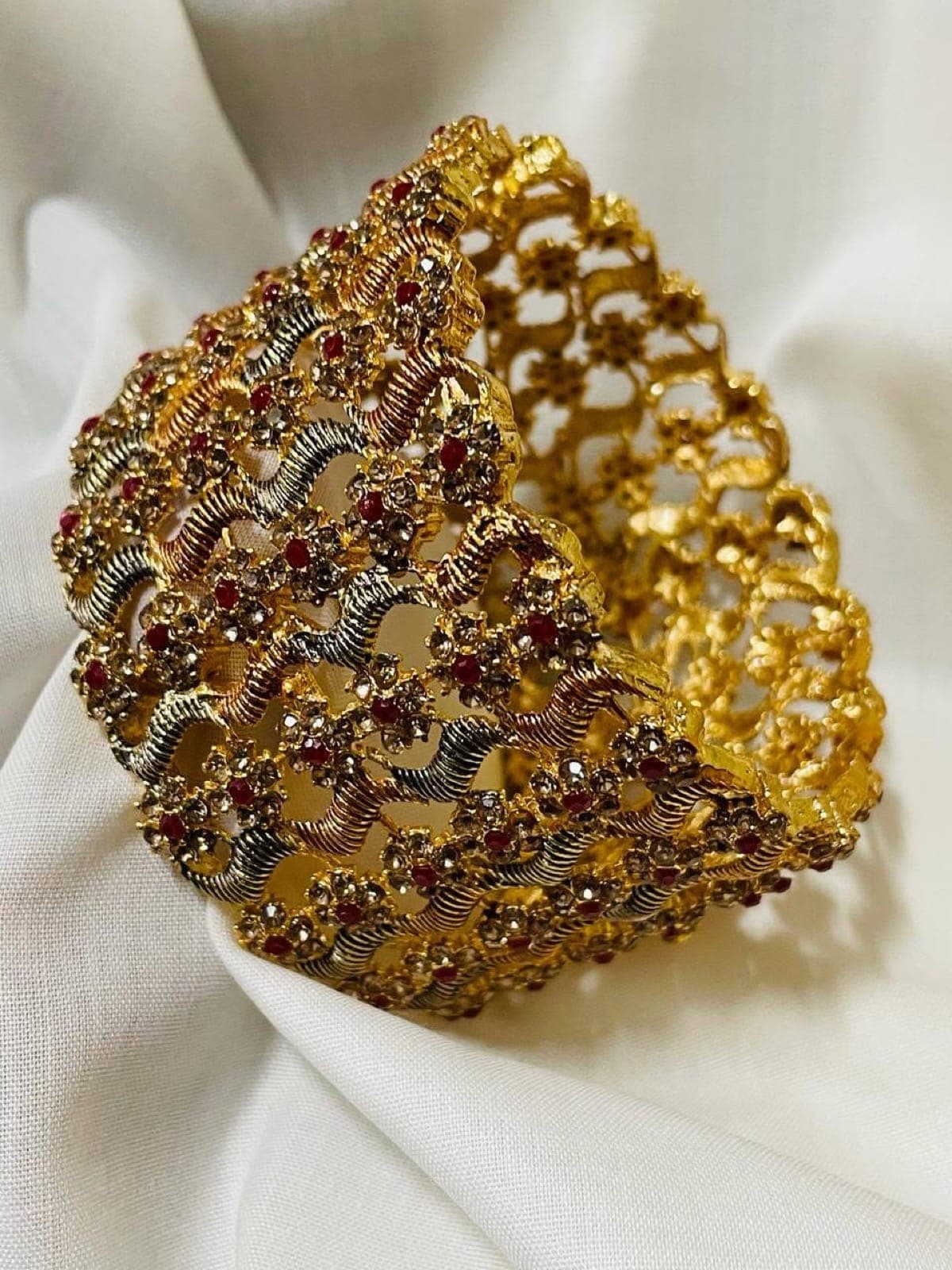 Royal Ruby Floral Antique Gold Bangle Set
