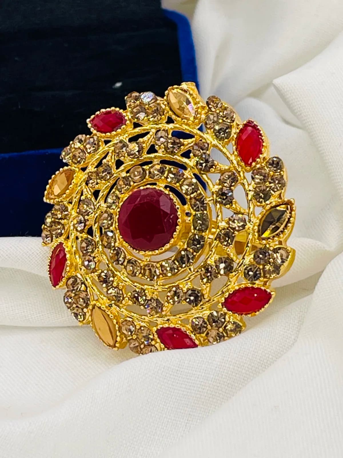 Royal Maroon Floral Statement Ring