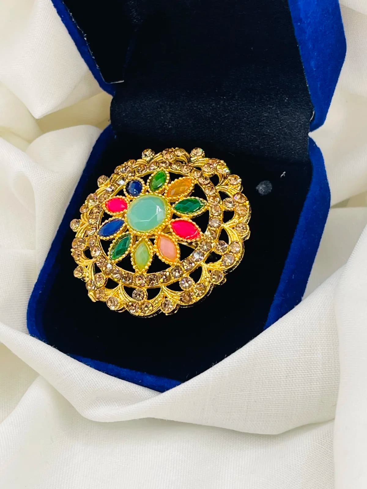 Multicolor Floral Crystal Statement Ring