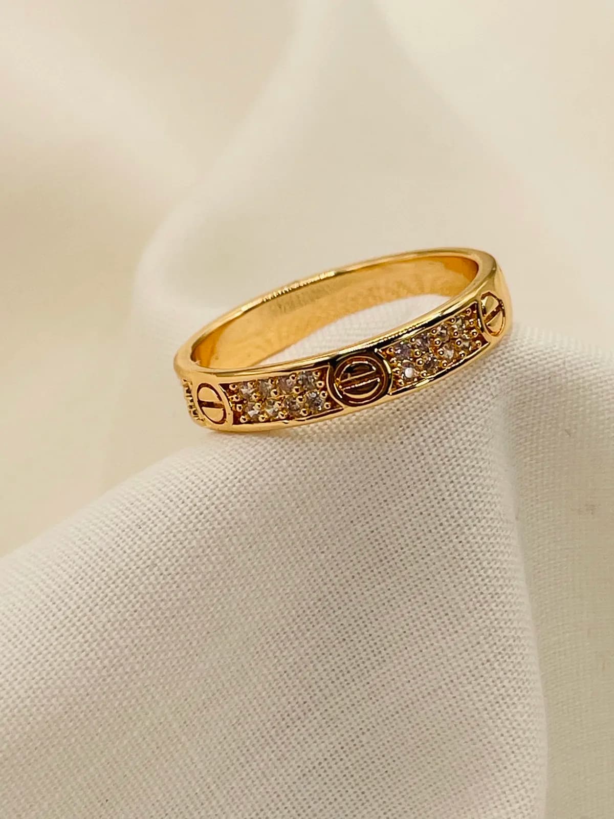 Gold-Tone Crystal Screw Motif Ring
