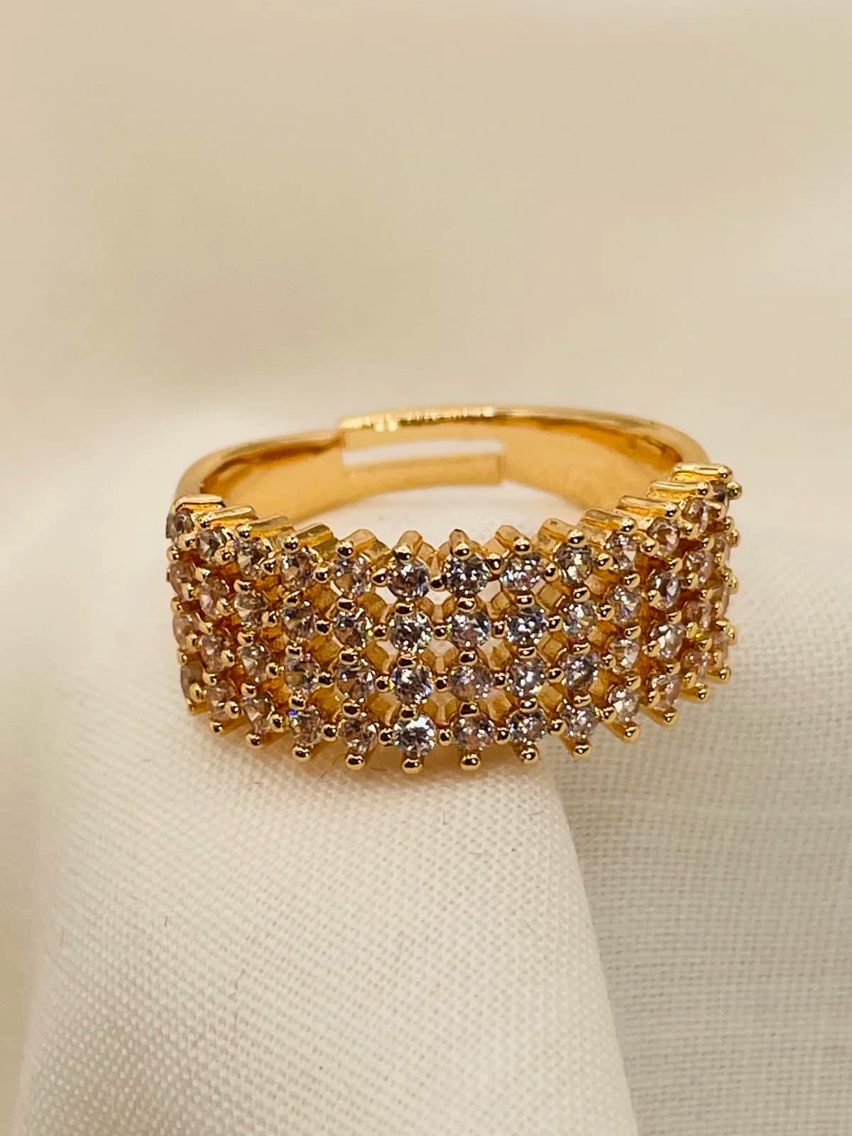 Gold-Tone Multi-Row Crystal Band Ring